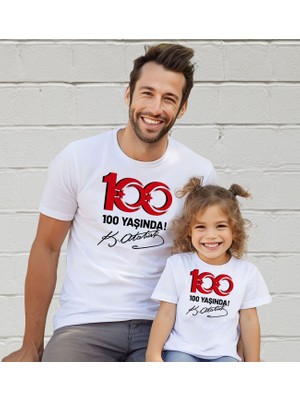 Bk Gift 29 Ekim Tasarımlı 2’li Baba-Kız Beyaz Tişört-1, 29 Ekim Hediyesi, Trend Tişört, 100.YIL Hediyesi