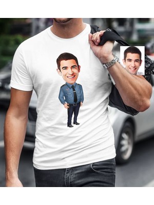 BK Gift Kişiye Özel Bay Polis Karikatür Beyaz Tişört - 3