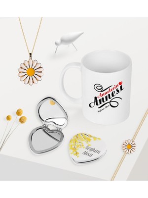 BK Gift Kişiye Özel Annelerin Annesi Kupa Kalp Ayna Papatya Kolye Bileklik Seti