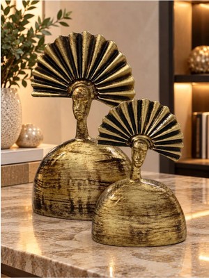 Ersu Store Arıa Modern Gold Dekoratif Biblo Seti – Lüks Salon, Tv Ünitesi ve Konsol Dekoru 2’li Heykel Obje