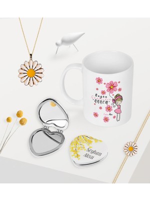 BK Gift Kişiye Özel Bugün Günlerden Annem Kupa Kalp Ayna Papatya Kolye Bileklik Seti-2