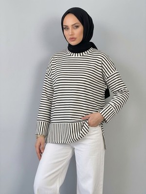 Foremia Çizgili Oysh Tunik-Siyah -