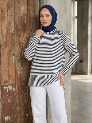 Foremia Çizgili Oysh Tunik-Lacivert -