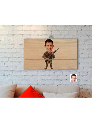 BK Gift Kişiye Özel Uzman Jandarma Karikatürlü Otantik Ahşap Palet Tablo-1