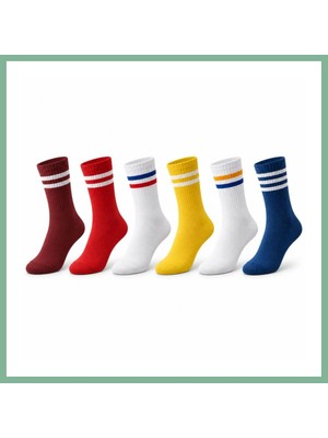 Bşk Virgo Unisex Renkli Çorap Çizgili 6'lı Set Uzun Soket Günlük Spor Kolej Stil Rahat Şık Kadın Erkek Çorabı BSK2026