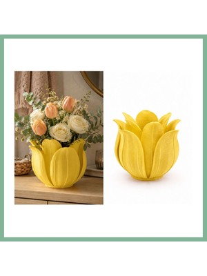 Bşk Virgo 3D Baskı Lotus Yapraklı Vazo - Dekoratif Çiçeklik-Sarı BSK2026