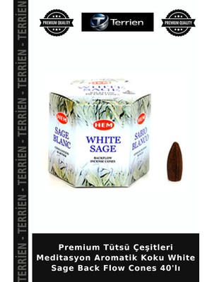 Terrien Premium Tütsü Çeşitleri Meditasyon Aromatik Koku White Sage Back Flow Cones 40'lı