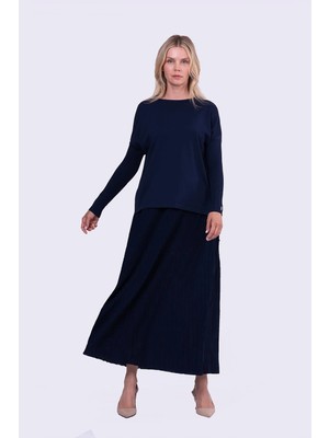 Invee 5879 Sıkma Kol Triko Tunik Laçivert