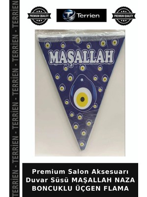 Terrien Premium Salon Aksesuarı Duvar Süsü Maşallah Naza Boncuklu Üçgen Flama