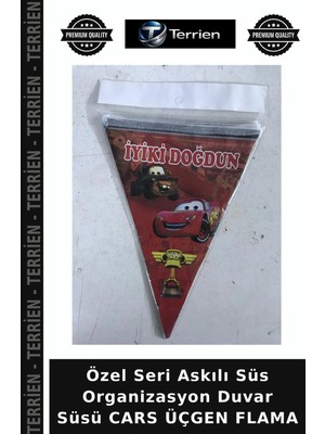 Terrien Özel Seri Askılı Süs Organizasyon Duvar Süsü Cars Üçgen Flama