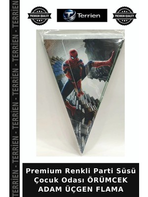 Terrien Premium Renkli Parti Süsü Çocuk Odası Örümcek Adam Üçgen Flama