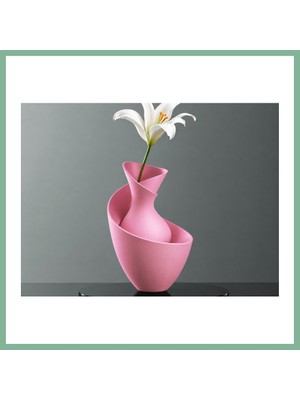 Bşk Virgo 3D Baskı Bold Vazo - Akışkan Formlu Dekoratif Vazo-Pembe BSK2026