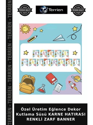Terrien Özel Üretim Eğlence Dekor Kutlama Süsü Karne Hatırası Renkli Zarf Banner