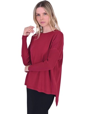 Invee 5879 Sıkma Kol Triko Tunik Bordo
