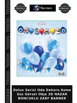 Terrien Delux Serisi Oda Dekoru Asma Süs Görsel Obje 3D Nazar Boncuklu Zarf Banner