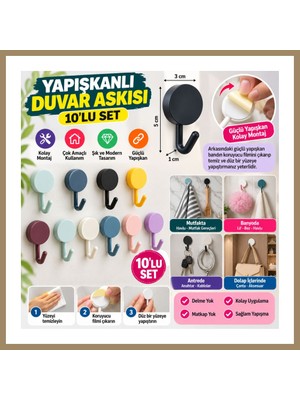 Bezos 10 Lu Plastik Kendinden Yapışkanlı Renkli Askı Seti 22