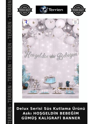 Terrien Delux Serisi Süs Kutlama Ürünü Askı Hoşgeldin Bebeğim Gümüş Kaligrafi Banner