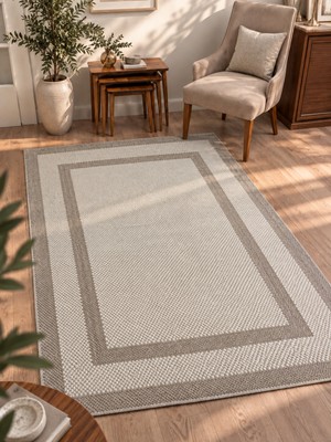 Dekoset Home Sisal Halı- Krem-Bej Bordürlü Hol Koridor Halısı- Kaymaz Taban- Yıkanabilir Kilim Halı Yolluk