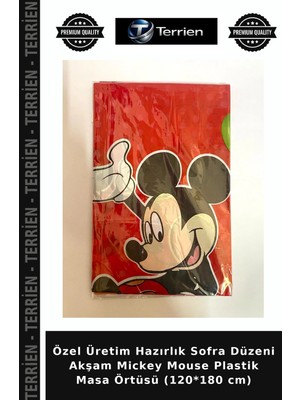 Terrien Özel Üretim Hazırlık Sofra Düzeni Akşam Mickey Mouse Plastik Masa Örtüsü (120*180 Cm)