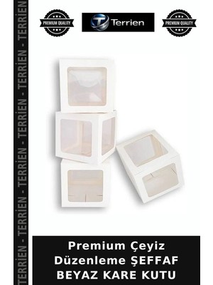 Terrien Premium Çeyiz Düzenleme Şeffaf Beyaz Kare Kutu