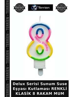 Terrien Delux Serisi Sunum Suse Eşyası Kutlaması Renkli Klasik 8 Rakam Mum