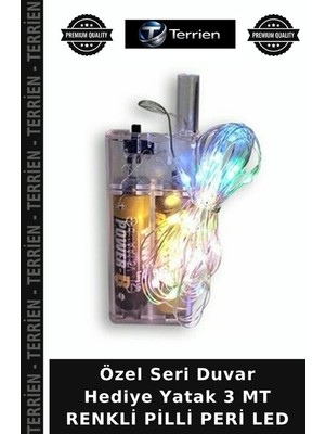 Terrien Özel Seri Duvar Hediye Yatak 3 mt Renkli Pilli Peri LED