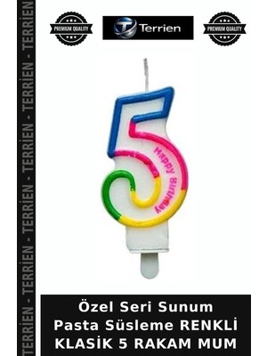 Terrien Özel Seri Sunum Pasta Süsleme Renkli Klasik 5 Rakam Mum