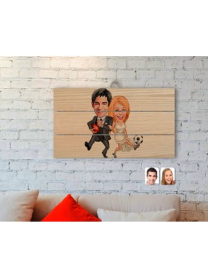 BK Gift Kişiye Özel Sevgililer Karikatürlü Otantik Ahşap Palet Tablo-15