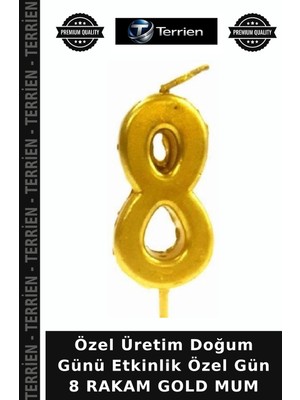 Terrien Özel Üretim Doğum Günü Etkinlik Özel Gün 8 Rakam Gold Mum