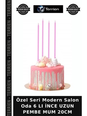 Terrien Özel Seri Modern Salon Oda 6 Lı Ince Uzun Pembe Mum 20CM