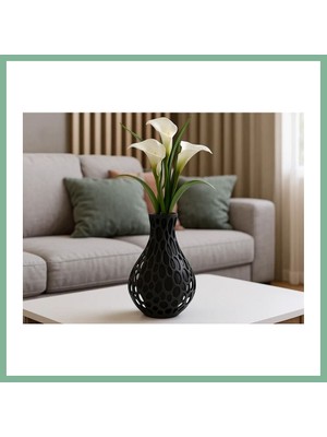Bşk Virgo 3D Baskı Delik Desenli Dekoratif Vazo Modern Petek Dokulu Kuru Çiçek Vazosu Heykelsi Obje Siyah BSK2026