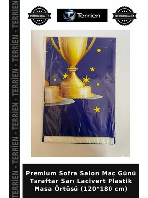Terrien Premium Sofra Salon Maç Günü Taraftar Sarı Lacivert Plastik Masa Örtüsü (120*180 Cm)