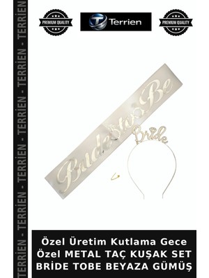 Terrien Özel Üretim Kutlama Gece Özel Metal Taç Kuşak Set Bride Tobe Beyaza Gümüş