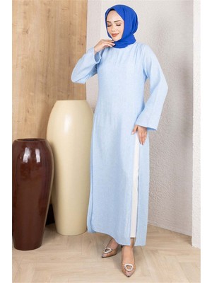 Mestore Yırtmaçlı Keten Tunik  Bebe Mavisi