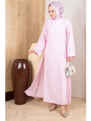 Mestore Yırtmaçlı Keten Tunik  Pembe