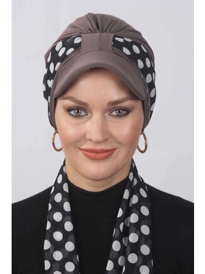 Mestore Puantiyeli Fularlı Şapka Bone  Vizon