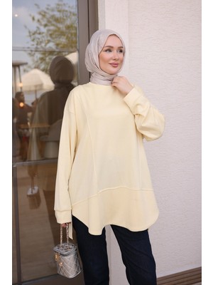 İmaj Butik Sarı Bisiklet Yaka Yan Fermuarlı Oys Tunik