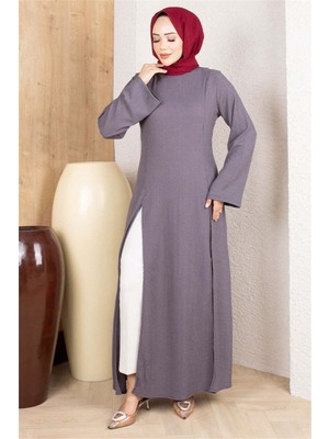 Mestore Bürümcük Yırtmaçlı Tunik  Gri