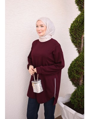 İmaj Butik Mürdüm Bisiklet Yaka Yan Fermuarlı Oys Tunik