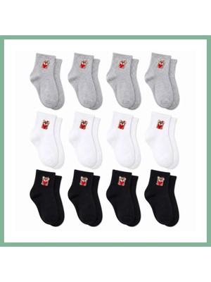Bşk Virgo Kadın Ayıcık Desenli Kısa Konç Çorap 12'li Paket, %80 Pamuklu Dikişsiz Burun, Nefes Alan Yumuşak Bilek Çorabı, Siyah Beyaz Gri · Beden: 36-40 · Renk: Çok Renkli 12 Li BSK2026