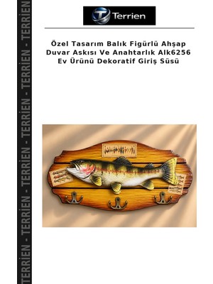 Terrien Özel Tasarım Balık Figürlü Ahşap Duvar Askısı ve Anahtarlık ALK6256 Ev Ürünü Dekoratif Giriş Süsü
