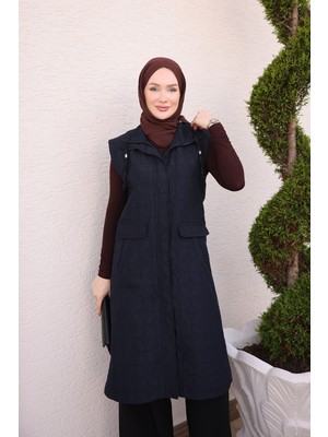 İmaj Butik Lacivert Cep Kapaklı Fermuarlı Kapitone Yelek