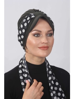 Mestore Puantiyeli Fularlı Şapka Bone  Haki