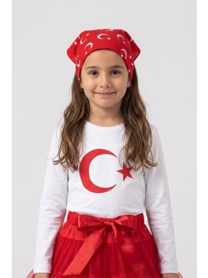 Le Mabelle Kırmızı  Ay Yıldız Desenli Çocuk Fular Bandana