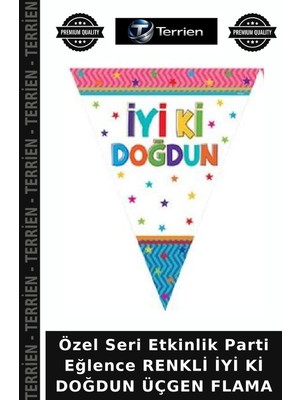 Terrien Özel Seri Etkinlik Parti Eğlence Renkli Iyi Ki Doğdun Üçgen Flama