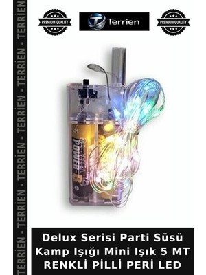 Terrien Delux Serisi Parti Süsü Kamp Işığı Mini Işık 5 mt Renkli Pilli Peri LED