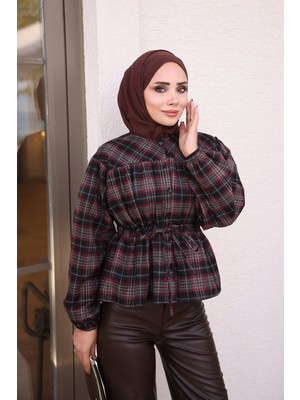 İmaj Butik Siyah Kol Lastikli Bel Bağlamalı Gömlek
