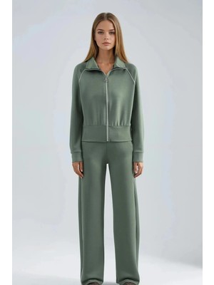 Fiolin Modal Dokulu Fermuarlı Sweatshirt & Pantolon Ikili Takım