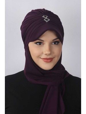 Mestore Taşlı Atkılı Şapka  Mürdüm
