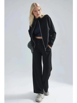 Fiolin Modal Dokulu Fermuarlı Sweatshirt & Nervürlü Pantolon Takımı